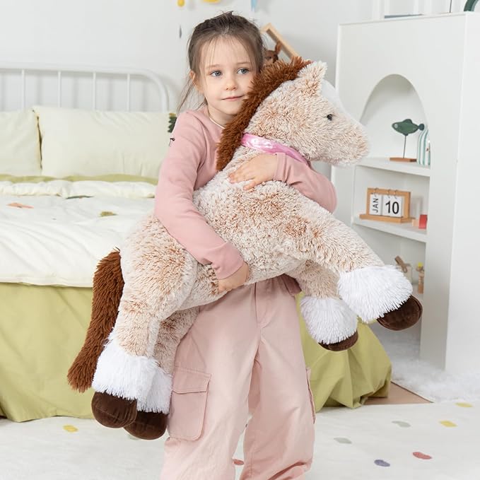 MaoGoLan Large Horse Stuffed Animal, Big Horse Plush Toy for Boy Girl, Ridable Stuffy Pony for Kid, Stuffed Pony Plush Pillow for Baby Shower, Easter Birthday Gifts Party Favor, 33 inches, Brown