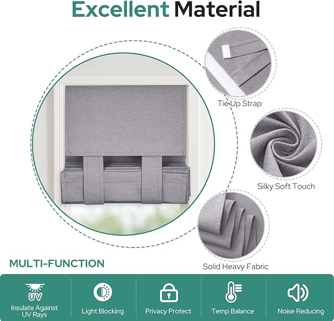 HOMEIDEAS 100% Linen Blackout Sidelight Curtains for Front Door, Side Door Window Curtains, Small Window,Thermal Insulated Covering, 1 Panel, W12 X L40 Inch, Light Gray