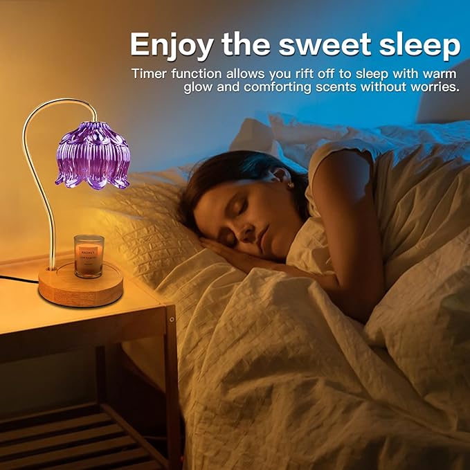 SupBri Dimmable Flower Candle Warmer Lamp, Purple Candle Warmer with Timer & 4Bulbs, Womens Gifts for Valentines Birthday, Unique Home Decor for Bedroom Living Room Decor Aesthetic