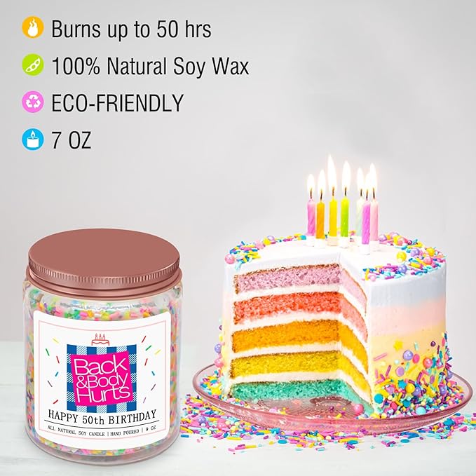 Homsolver 50th Birthday Gifts for Her, Gifts for Women,Unique Best Friend Gift Ideas -Back & Body Hurts 50th Birthday Decorations Candles