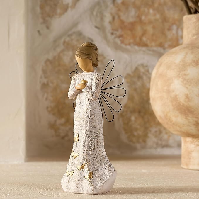NAN ZAI NAN FANG Sympathy Angel Figurines for Loss of Loved Ones Angel Statues Home Decor Serenity Prayer Gifts for Women Resin Sculpted Hand-Painted Figure Bereavement Gift Praying Hands Statue