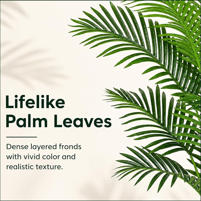 5.2ft Artificial Palm Tree Indoor Plant Tall Fake Tropical Paradise Palm Tree in Pot with Real Bark Design Faux Areca Palm Tree for Home Office Living Room Bedroom Farmhouse Modern Decor 1pcs