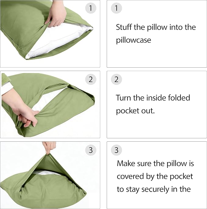 Simple&Opulence 100% Linen Pillowcases Basic Style Solid Color Set of 2, Queen Size Stone Washed Flax Pillow Cover Envelope Closure (20''x30'', Sage Green)