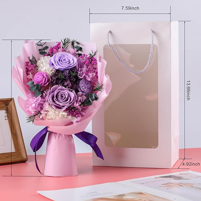 Flowers for Delivery, Preserved Flowers Bouquets – 4 Eternal Purple Roses that Last 2-3 Years,Gift for Mom Grandma Wife on Mother's Day,Forever Birthday Gifts for Women,Home Decor