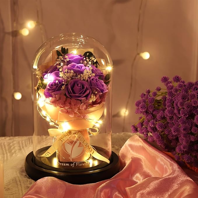 Mothers Day Flowers Roses Gifts for Mom,Forever Preserved Flower Rose in Glass Dome,Fresh Flowers for Delivery,Mothers Day Birthday Gifts for Wife Women Mom Grandma from Daughter