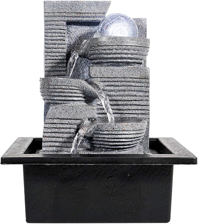 WICHEMI Tabletop Fountain Warer Fountains Indoor Waterfall Fountain Indoor Relaxing Water Feature Meditation Fountains with LED Light for Home Office Bedroom Decor (Style 7)