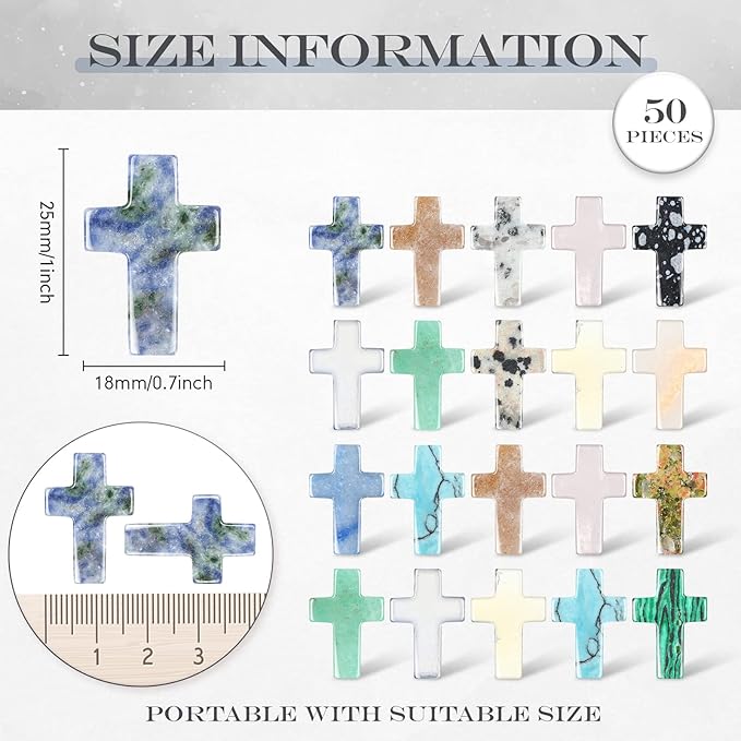 Nuenen 50 Pcs Easter Cross Crystal Stone Bulks 1'' Natural Crystal Wall Cross Shaped Worry Stones Charm Pocket Quartz Gift Halloween Easter Decor(0.71 x 0.98 x 0.24 Inch,Fresh)