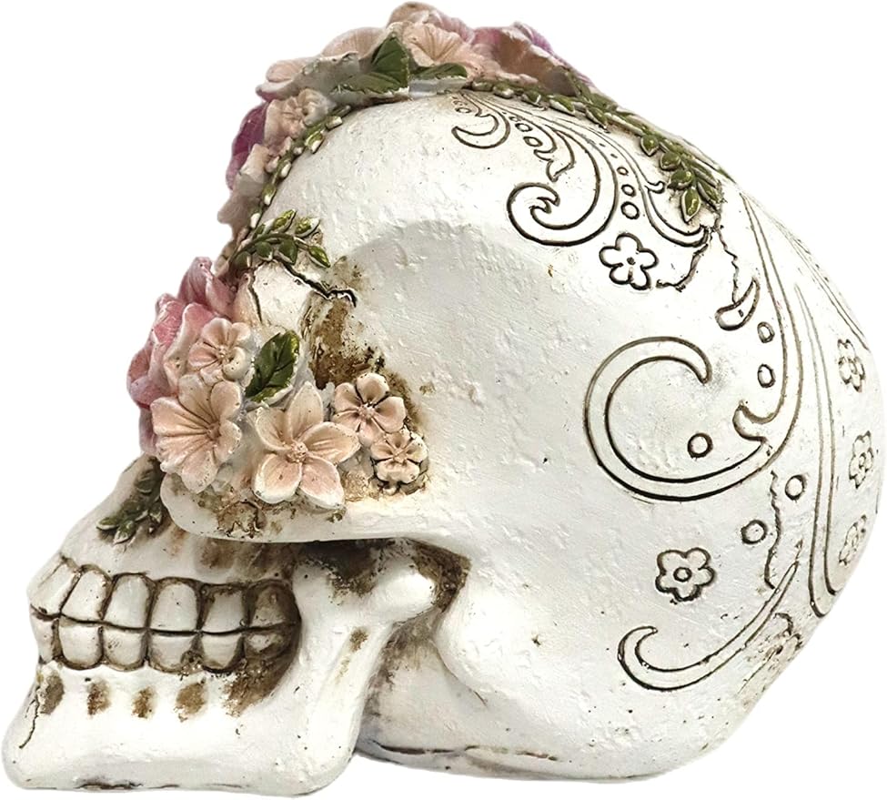 Resin Skull Head Decor Statue, Life Size Skull Halloween Decoration Home Decor Party Decorations,Skull Collectible Figurines,Adult Head Bone Model,Halloween Statue