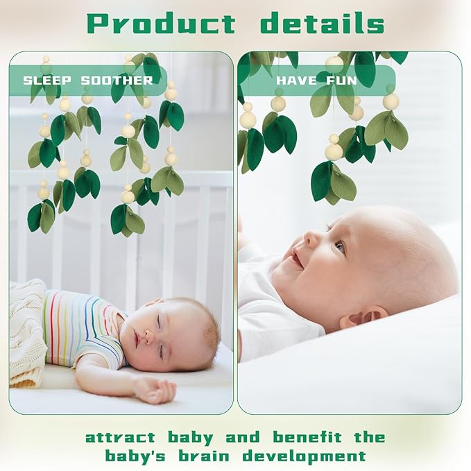Wenqik Crib Mobile for Nursery Green Leaf Dragon Mobile Crib Forest Green Forest Shower Gift for and(Leaf)