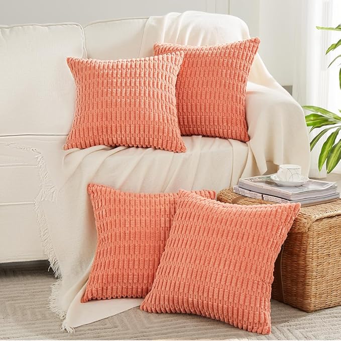 Fancy Homi 4 Packs Decorative Throw Pillow Covers for Living Room Couch Bed, Modern Farmhouse Boho Home Décor Accent Cushion Case, 20" x 20" (Pack of 4), Coral