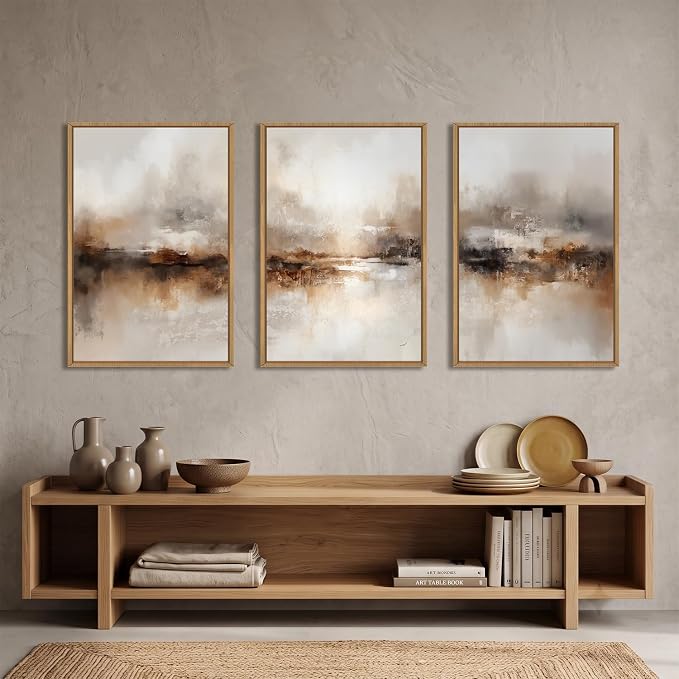 Large Abstract Brown Pastel Framed Canvas Wall Art,Neutral Black Gray Wall Decor,Modern Brush Stroke Painting,Minimalist Textured Artwork for Living Room,Bedroom,Dining Room,Office -16"x24"x3