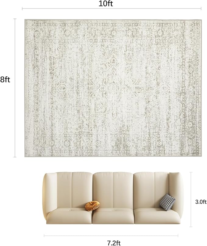 Srugn Double Layers 8x10 Area Rugs for Living Room- Upgraded Removable(Upper Layer+Lower Layer) Washable Area Rugs for Bedroom,Dining Room- Large Vintage Carpets with Cushioned Pad for Home Office