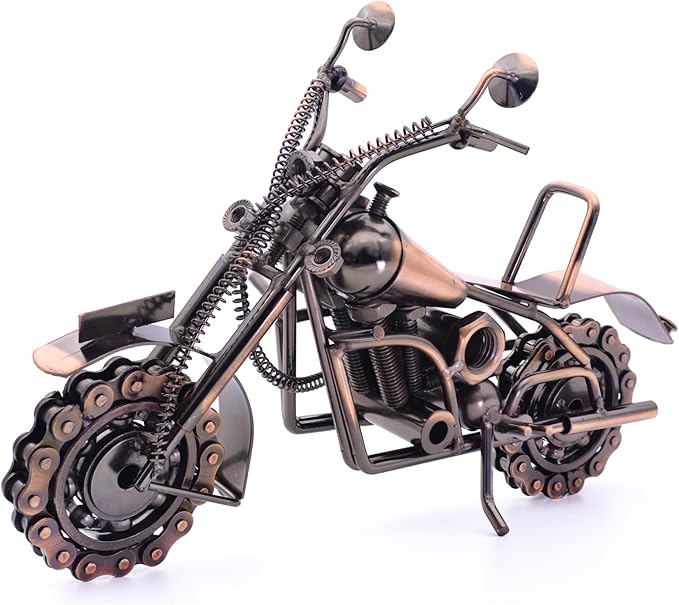 Motorcycle Gifts for Men Women, 12" Metal Motorcycle Sculpture, Fathers Day Birthday Gift for Dad Husband Biker Enthusiasts, Industrial Man Cave Home Garage Office Decor