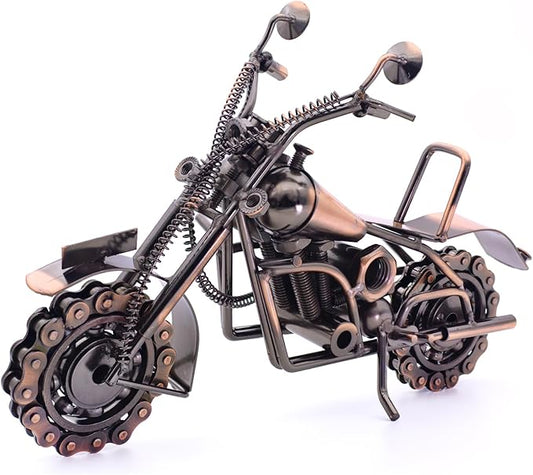 Motorcycle Gifts for Men Women, 12" Metal Motorcycle Sculpture, Fathers Day Birthday Gift for Dad Husband Biker Enthusiasts, Industrial Man Cave Home Garage Office Decor