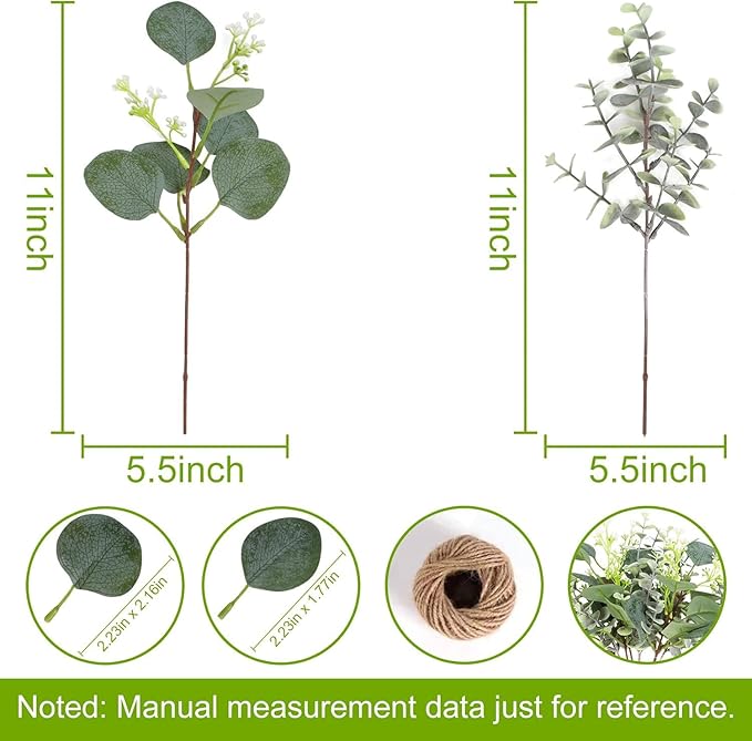 ZeKonan 80 Pcs Mixed Eucalyptus Leaves Stems Bulk Artificial Silver Dollar Leaves for Vase Bouquets Baby Eucalyptus Leaves for Family Wedding Center Flower Arrangement