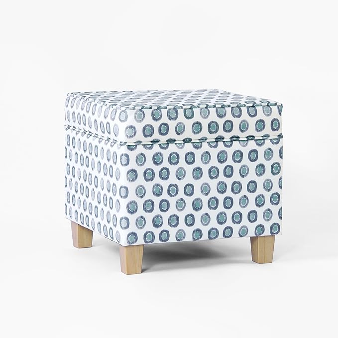 Homepop Home Decor | K7342-A876 | Classic Square Storage Ottoman with Lift Off Lid | Ottoman with Storage for Living Room & Bedroom, Small Multi Green Medallion Ikat Print