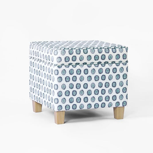Homepop Home Decor | K7342-A876 | Classic Square Storage Ottoman with Lift Off Lid | Ottoman with Storage for Living Room & Bedroom, Small Multi Green Medallion Ikat Print