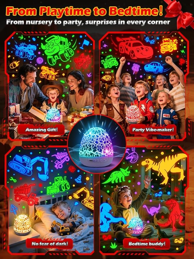 Beast Truck Toys 【15 Sounds & 6 Films】 Dinosaur Toy Trucks for Boys Age 3-7 [31 Colors & Remote Control] Dinosaur Toys for Kids 3-5 Egg Light for Nursery Egg Night Light for Kids Boy Toys for Boys