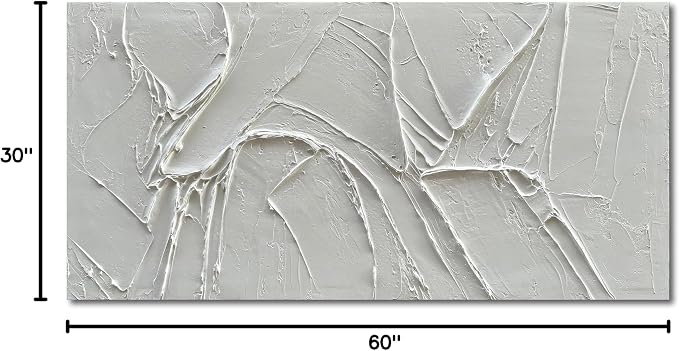 NANKAI Hand-Painted Thick Texture White Minimalist Oil Painting 30x60 Inch Large Contemporary Art Oil Painting, Home, Office Wall Decoration Art