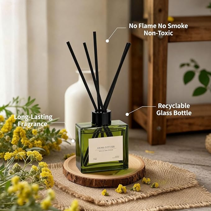 Reed Diffuser Set, 4 fl oz Earthy Sandalwood 2 Pack Scent Diffuser with 20 Sticks, 180 Days Long Lasting Elegant Home Fragrance for Bathroom Bedroom Office Decor Air Fresh