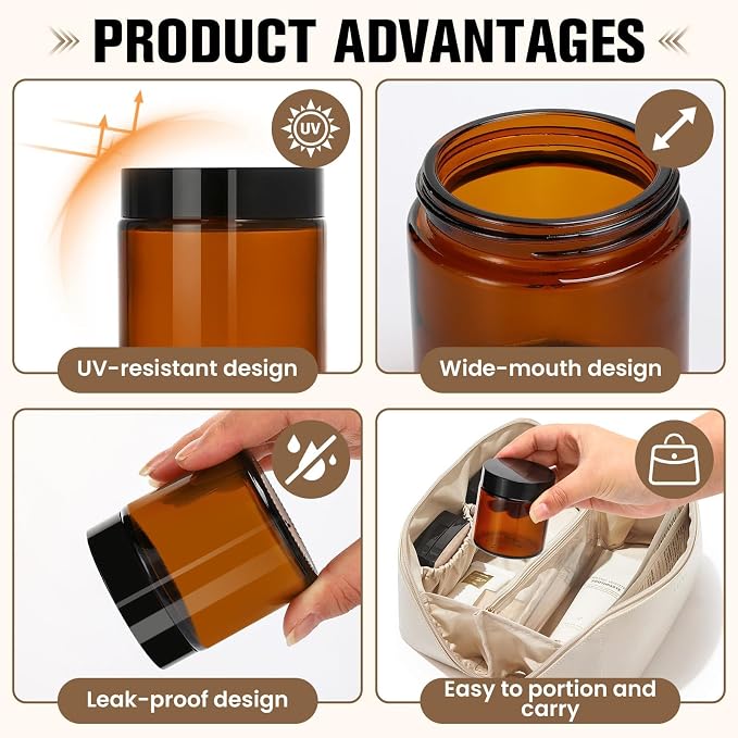 60 Pcs 2 oz Glass Jars with Lids, Amber Glass Jars with 60 Labels & 10 Spatulas, Inner Liners, LeakProof, UV-Protective,Round Glass Containers for Essential Oils, Spices, Candle Making,DIY