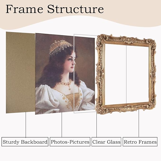 Antique Picture Frames 8x10 Vintage Victorian Ornate Picture Frames with Front Glass Wall Mount and Tabletop Baroque Home Decor Retro Gallery Wall Decor,1 Pack,Bronze