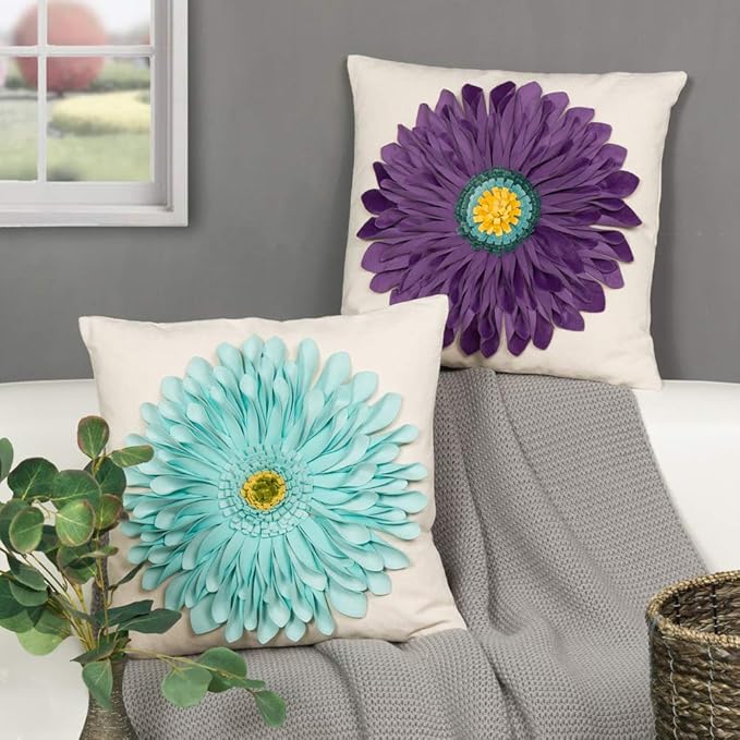 OiseauVoler 3D Sunflowers Throw Pillow Cases Decorative Handmade Cushion Covers for Home Sofa Car Bed Room Decor 18 x 18 Inch Purple