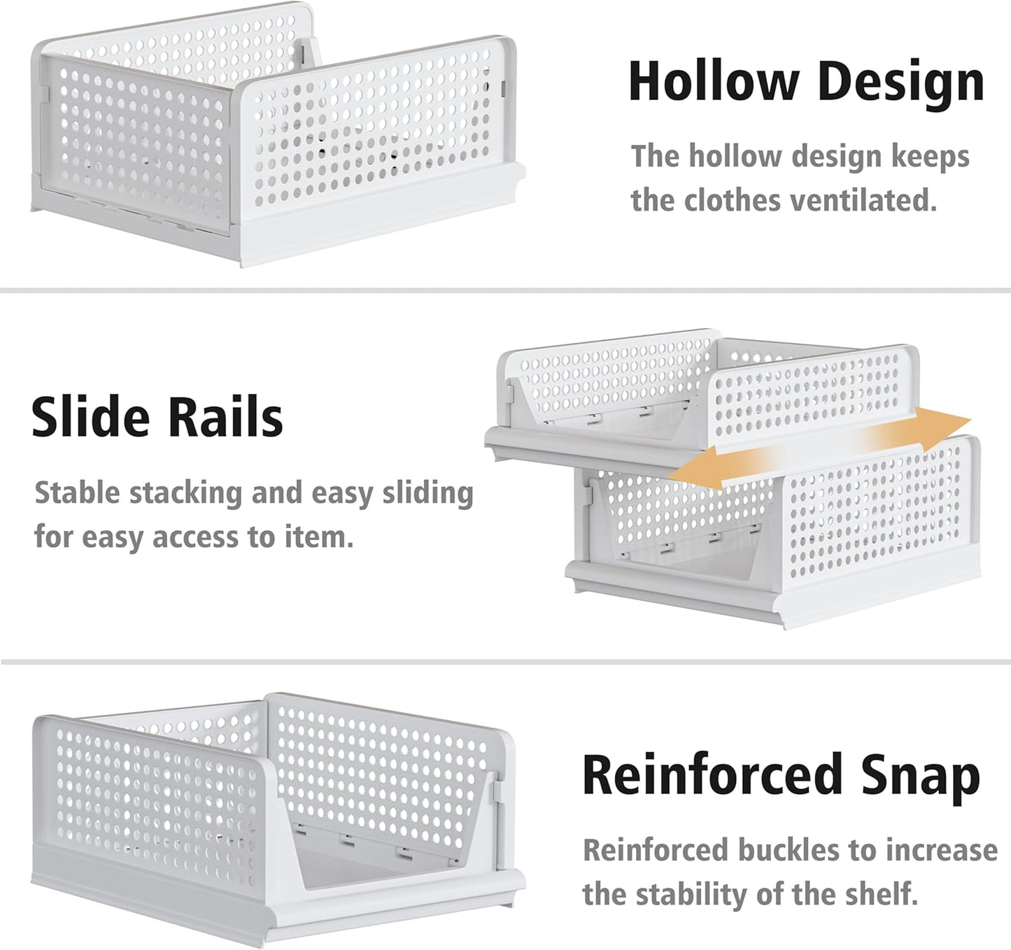 5 Pack Stackable Plastic Storage Basket Closet Organizer Bin Foldable Clothes Organizer Storage Drawer Shelf Container for Living Room Bathroom Kitchen Office (5L)