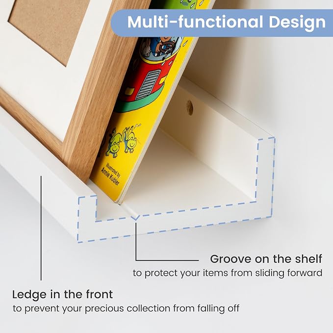 Picture Ledge Shelf for Wall, 48 inch Solid Pine Wood Nursery Book Shelves 2 Packs, Floating Ledge Shelves for Kids' Room Bedroom Bathroom Living Room Photo Frames Office Nursey Wall Decor, White