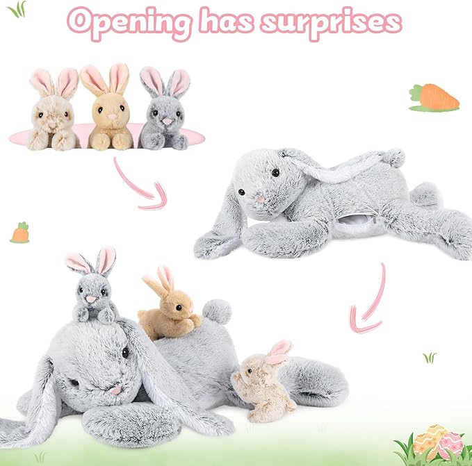 MaoGoLan 4Pcs Easter Bunny Stuffed Animals with 3 Babies Inside, 24" Soft and Cuddly Giant Rabbit Plush, Easter Stuffed Bunny Gift for Kids,Boys,Girls