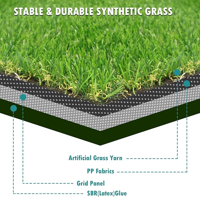 Heyroll Artificial Turf Grass Indoor Outdoor 4 ft x 66 ft, 0.8 inch Realistic Synthetic Fake Grass, Artificial Lawn Rug Dog Pets Mat, Turf Carpet for Patio Landscape Backyard, Custom Size