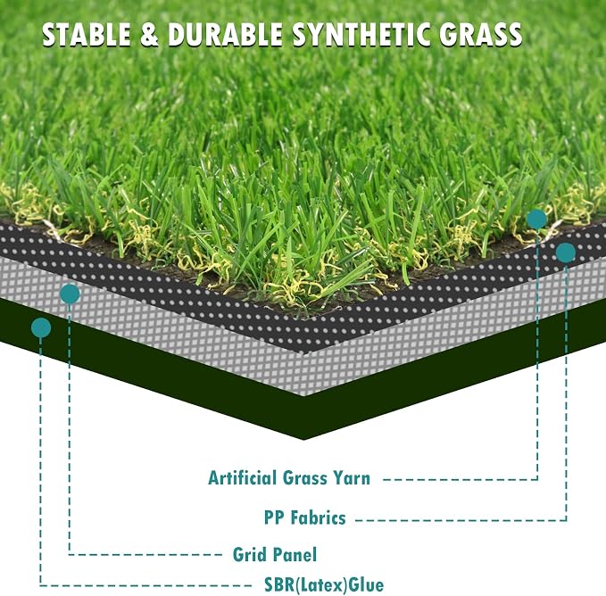 Heyroll Artificial Turf Grass Indoor Outdoor 6 ft x 54 ft, 0.8 inch Realistic Synthetic Fake Grass, Artificial Lawn Rug Dog Pets Mat, Turf Carpet for Patio Landscape Backyard, Custom Size
