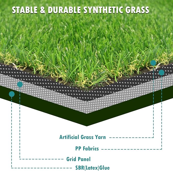 Heyroll Artificial Turf Grass Indoor Outdoor 1 ft x 11 ft, 0.8 inch Realistic Synthetic Fake Grass, Artificial Lawn Rug Dog Pets Mat, Turf Carpet for Patio Landscape Backyard, Custom Size