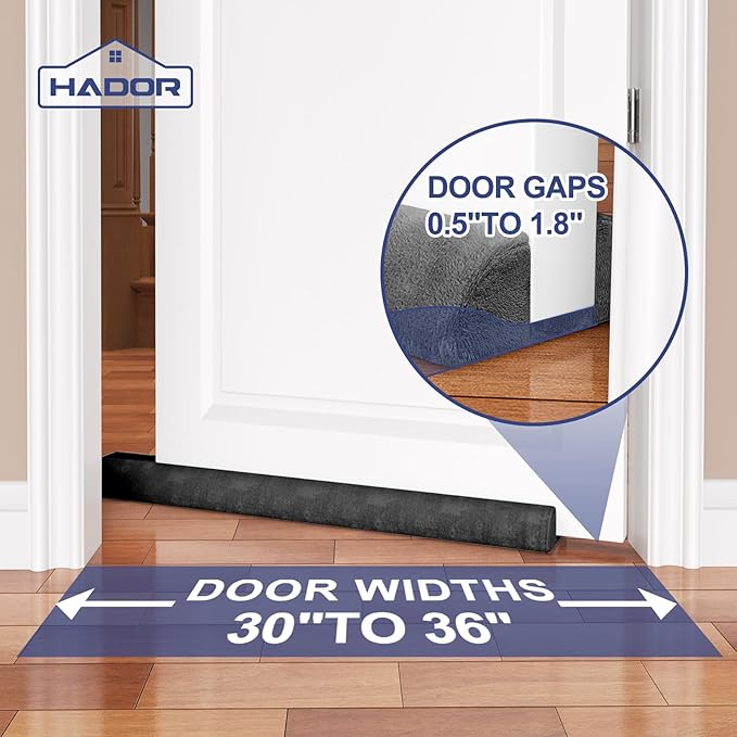 HADOR 2 Pack Door Draft Stopper for Bottom of Door, 36 Inch Under Draft Air Noise Light Blocker 30"- 36" Double Side Triangle Soundproof Sweep Filler Seal Gap up to 1.7" for Patio Sliding Door, Black