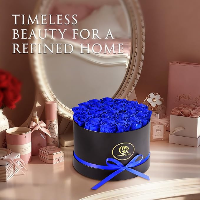 Forever Flowers Preserved Roses - 27 Preserved Flowers for Delivery, Forever Blue Rose Gifts for Women Mom Gifts for Birthday Anniversary Flower Gift for Women Wife Her Grandma Mothers Day