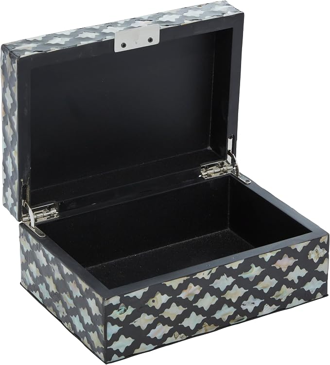 Deco 79 Mother of Pearl Shell Decorative Box Decorative Keepsake Boxes with Hinged Lid, Set of 2 Storage Boxes 12", 8"W, Black