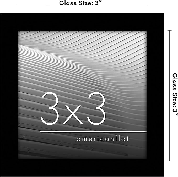 Americanflat 3x3 Picture Frame with Polished Crystal-Clear Glass - Streamline Collection - Thin Border Square Frame for Tabletop Display - Easel Stand Included - Black