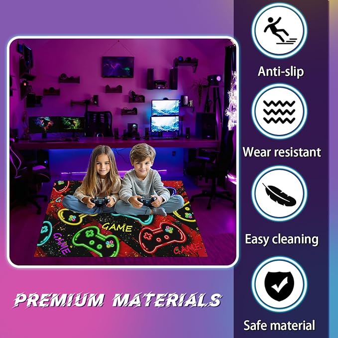 Gaming Area Rug for Boys Bedroom - Colorful Gaming Carpet Rug for Kids Boys Room Video Games Carpet Gamepad Themed Rugs Kids Room Decor, 5x7 Feet