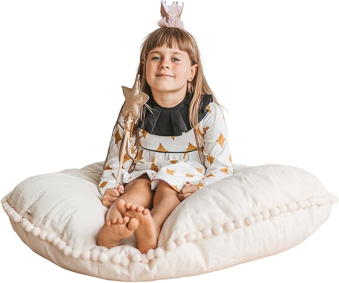 MINICAMP Large Kids Floor Cushion – Ultra Fluffy Washable Bean Bag Chair & Reading Pillow with Boucle Sherpa Cover – Soft Kids Lounger Floor Seat for Playroom, Bedroom or Nursery - Made in EU