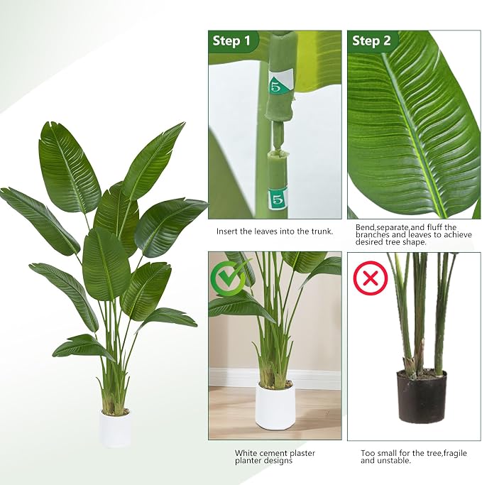 2 Pack Bird of Paradise Artificial Tree, 6Ft Tall Faux Plant, Fake Banana Leaf Plant Indoor, Faux Palm Tree Faux Floor Plants Tropical Tree in Pot, Present for Friend Housewarming Decor