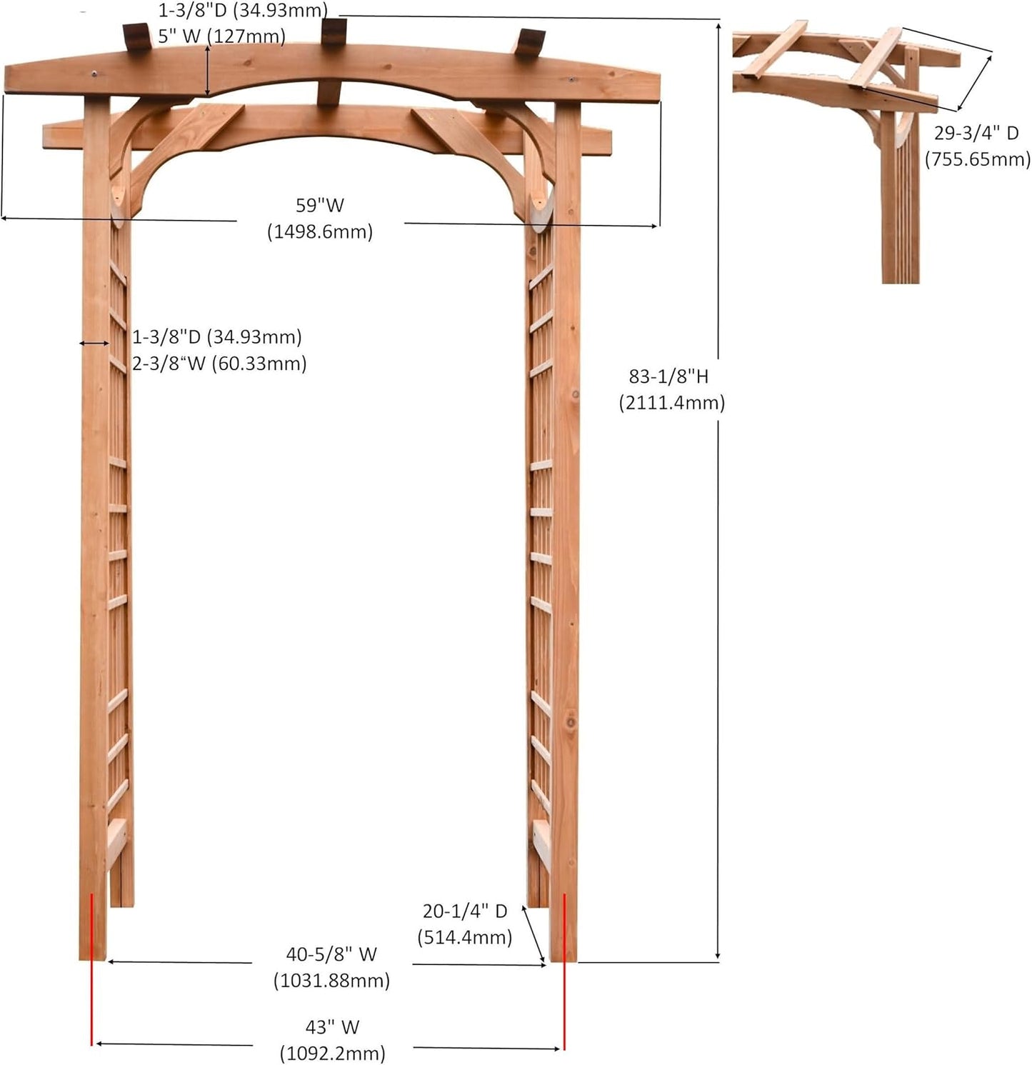 Solid Fir Wooden Garden Arch Premium Outdoor Trellis for Climbing Plants, 83.12”H×59”W×29.75’’D, Also can be Used for Wedding and Party Decoration