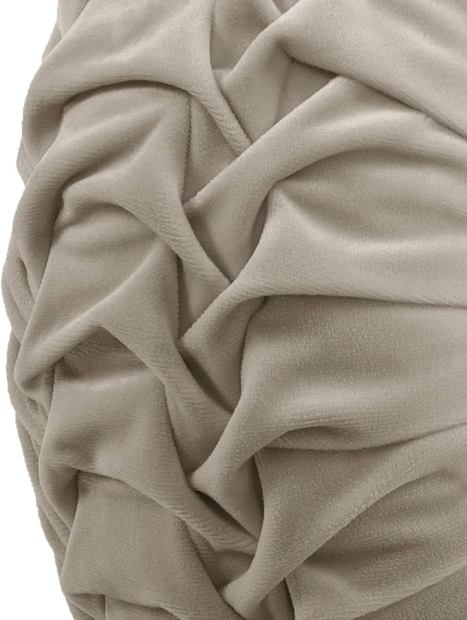 Lush Decor Round Pleated Soft Velvet Decorative Throw Pillow, 1 Count, 15" Diameter, Taupe - Neutral Plush Round Pillow, Seat Cushion, Decorative Pillows For Bed, Couch, Or Chair