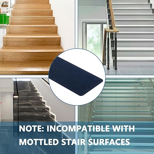 Stair Treads for Wooden Steps Indoor, 15 Pack 8" X 30" Non Slip Carpet Stair Treads with Reusable Adhesive for Kids Elders and Dogs, Surface Polyester TPR Backing Stair Rugs,Navy