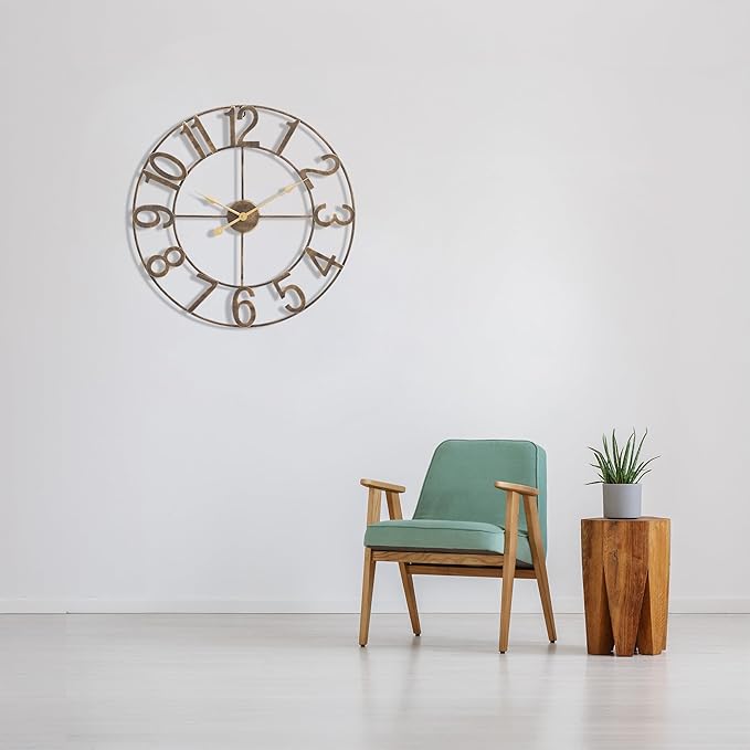 Sorbus Large Wall Clock for Living Room Decor - Wall Clock for Kitchen - 24 inch Big Wall Clock Decorative - Metal Wall Art - Analog Large Clock for Bedroom, Home, Kitchen, Office, Wall Decor (Bronze)