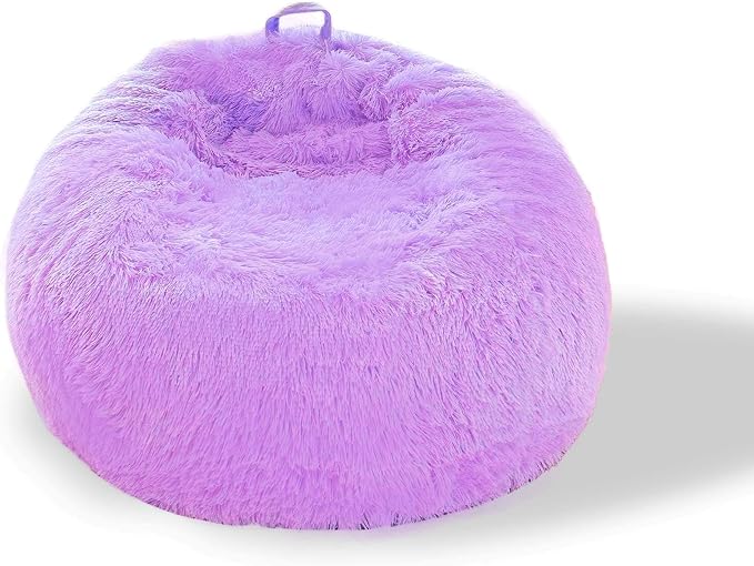 BCU Bean Bag Chair Cover Ultra Soft Fluffy Faux Fur Beanbag Cover Plush Living Room Chairs Cover for Adults and Kids, Purple