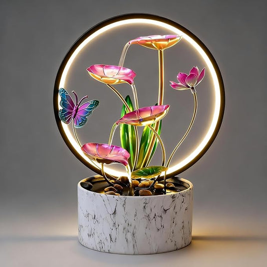 15‘’ H Small Tabletop Water Zen Fountain with Led Light for Indoor Meditation Yoga Spa Room Decor.
