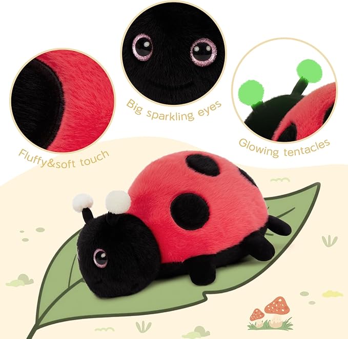 MaoGoLan 4Pcs Ladybug Stuffed Animal,Kawai Mother Ladybird Plush Toys Pillow with 3 Small Baby Lady Beetle Plushie Gift for Insect Lover,Decorations,Party Favor,Baby Shower,Glow-in-Dark Design