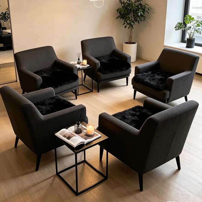 4Pack Sheepskin Chair Pad 18"*18" Black Luxury Beauty | Soft For Wooden Chair Is Hard Non-Slip Design Sheepskin Chair Cushion For Office Desk Chair Dressing Chair Dining Chair