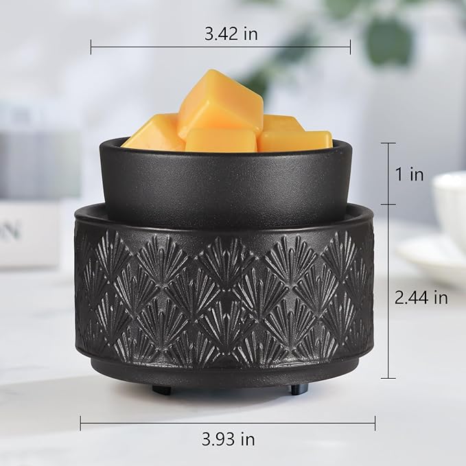 Mocosa Ceramic Wax Warmer Wax Melt Warmer for Scented Wax 3-1 Electric Candle Warmer Home Fragrance Wax Burner Perfect Christmas Gifts for Mom Women(Black-Fan Shaped)