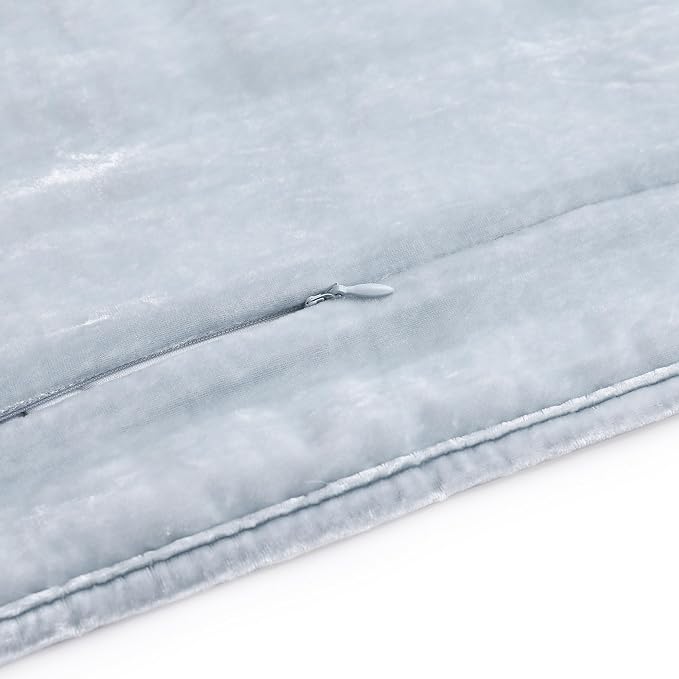 HiEnd Accent Stella Faux Silk Velvet Double Box Stitch 3 Piece Quilt Set, Full Queen Size, Light Blue Solid Color, Classic Chic Modern Rustic Elegant Bedding Set, Lightweight Bed Set